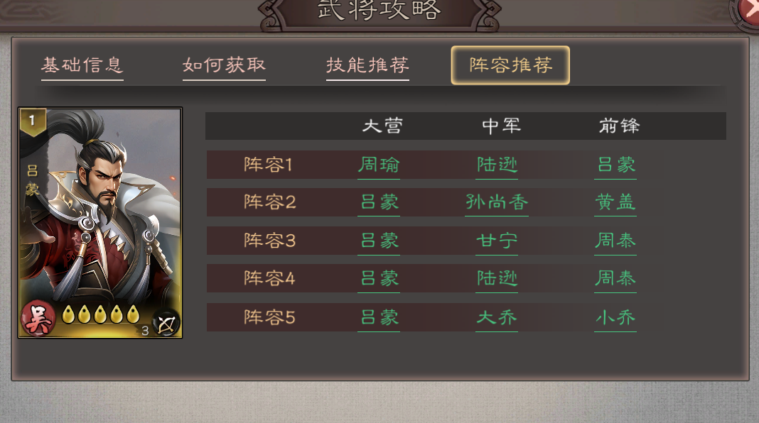 《三国乱世霸王》吕蒙配队推荐