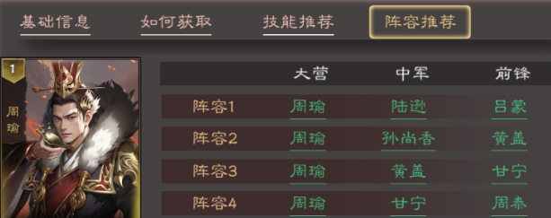 《三国乱世霸王》周瑜配队推荐