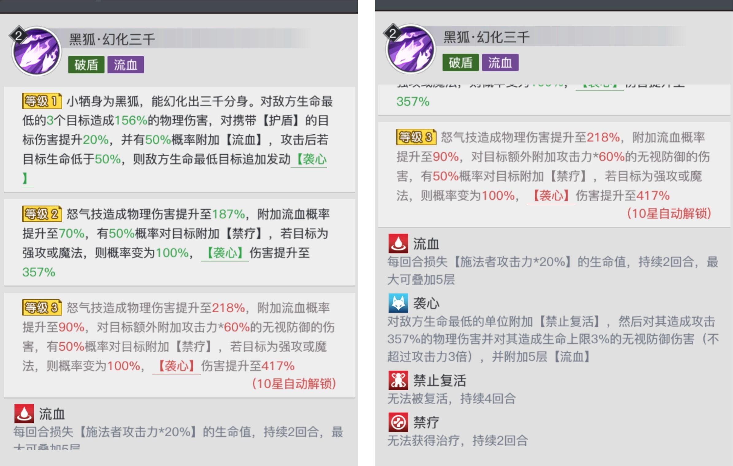 《三千幻世》黑狐小牺技能图鉴