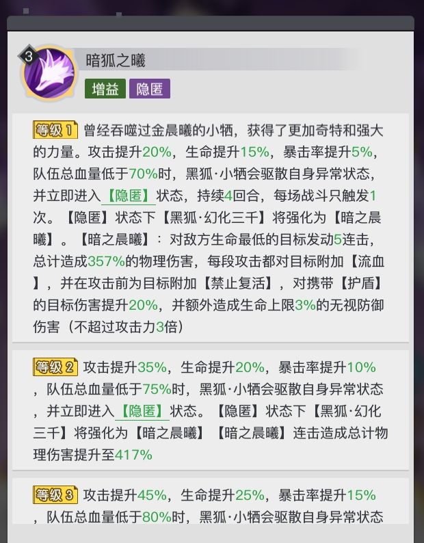 《三千幻世》黑狐小牺技能图鉴