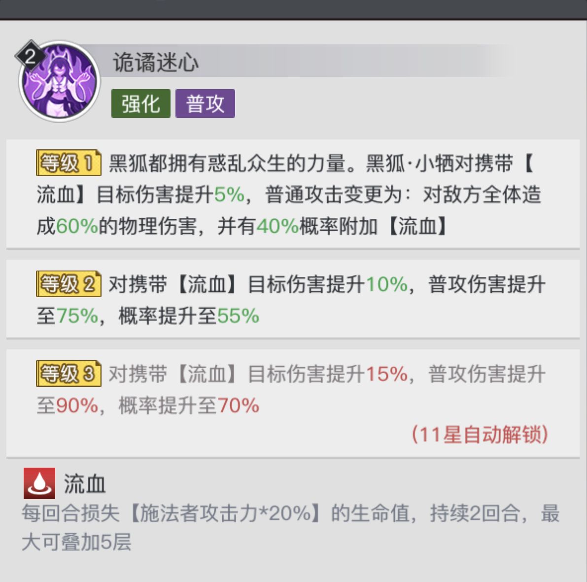 《三千幻世》黑狐小牺技能图鉴