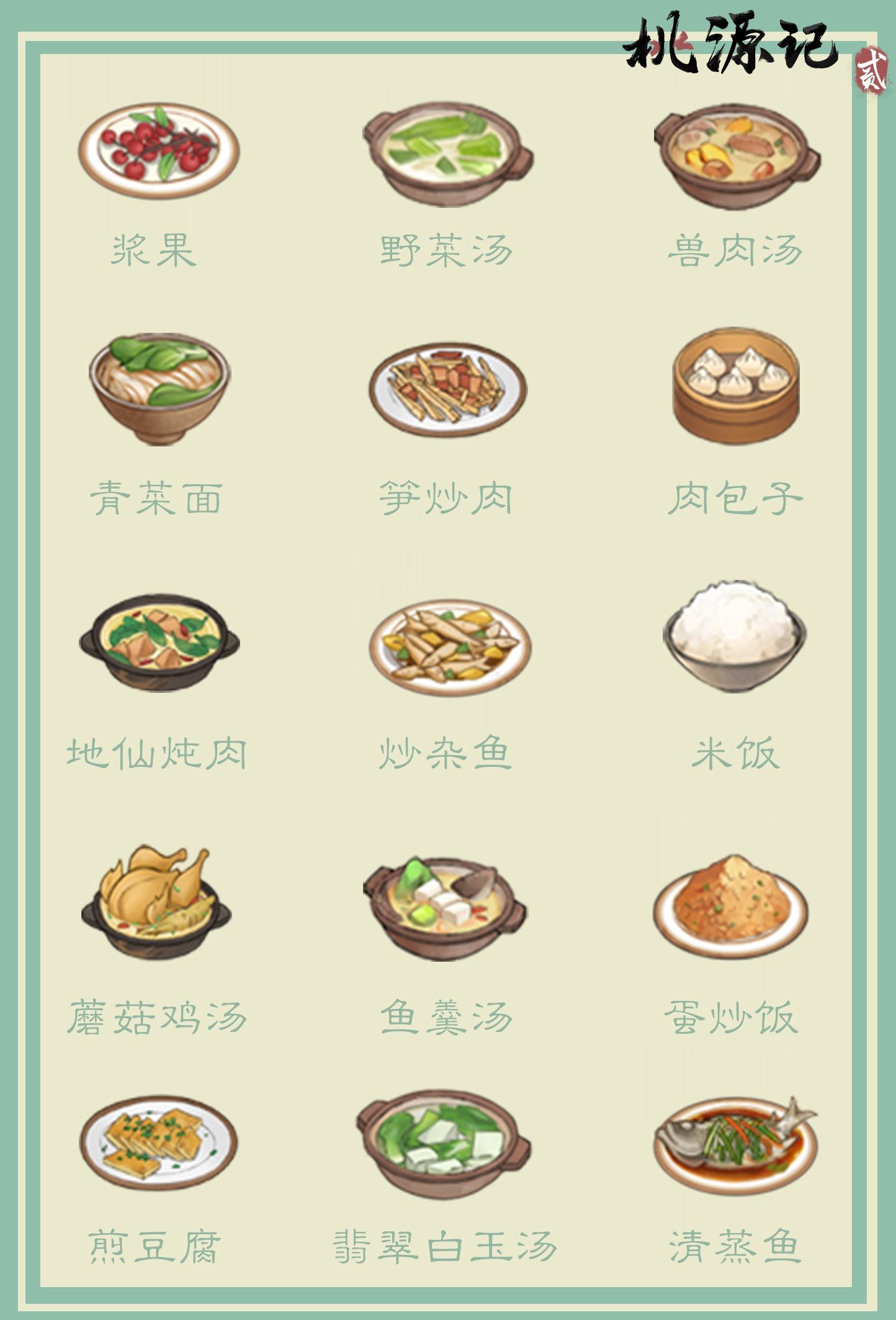 《桃源记2》桃谷菜品一览