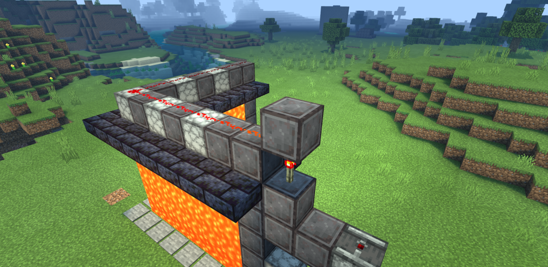 《我的世界：移动版》全自动按钮岩浆门搭建方法