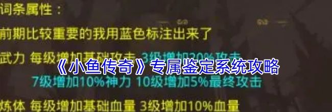《小鱼传奇》专属鉴定系统攻略