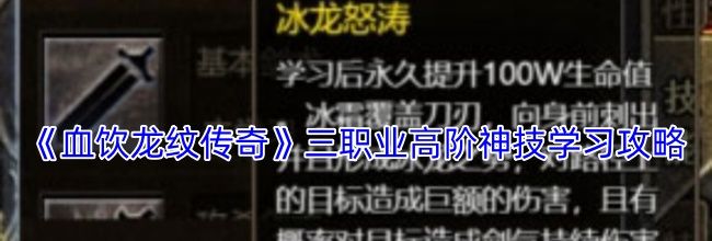 《血饮龙纹传奇》三职业高阶神技学习攻略