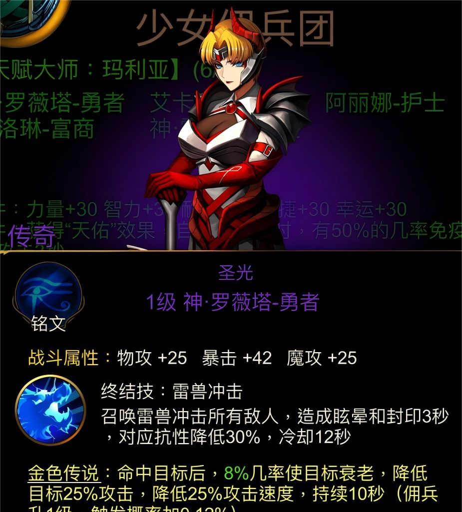 金色传说天赋大师：玛利亚佣兵团属性介绍