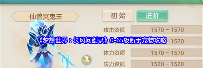 《梦想世界：长风问剑录》0-65级新手宠物攻略