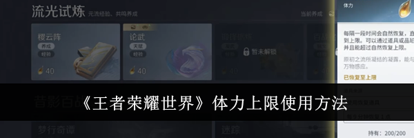 《王者荣耀世界》体力上限使用方法